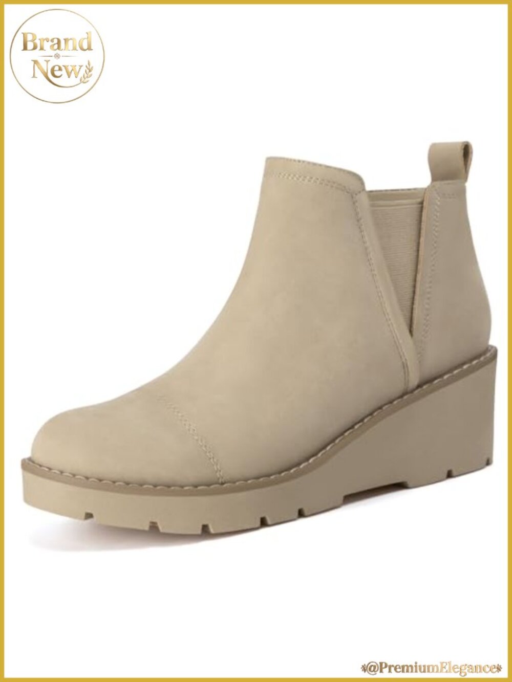 Women's Low Heel Platform Wedge Ankle Boots Nubuck Leather Chelsea